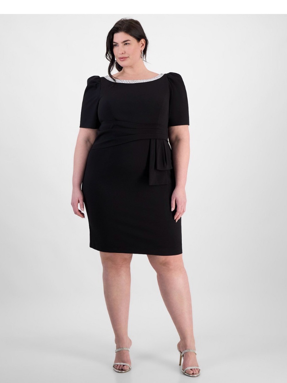 Alex Evenings Plus Size Boat Neck Puff-Sleeve Sheath Dress 20W